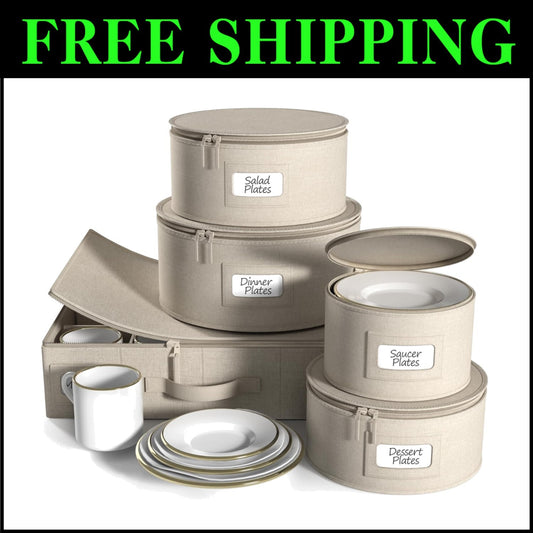 Quilted China Storage Bags - 5 Stackable Cases with Zipper for Safe Protection