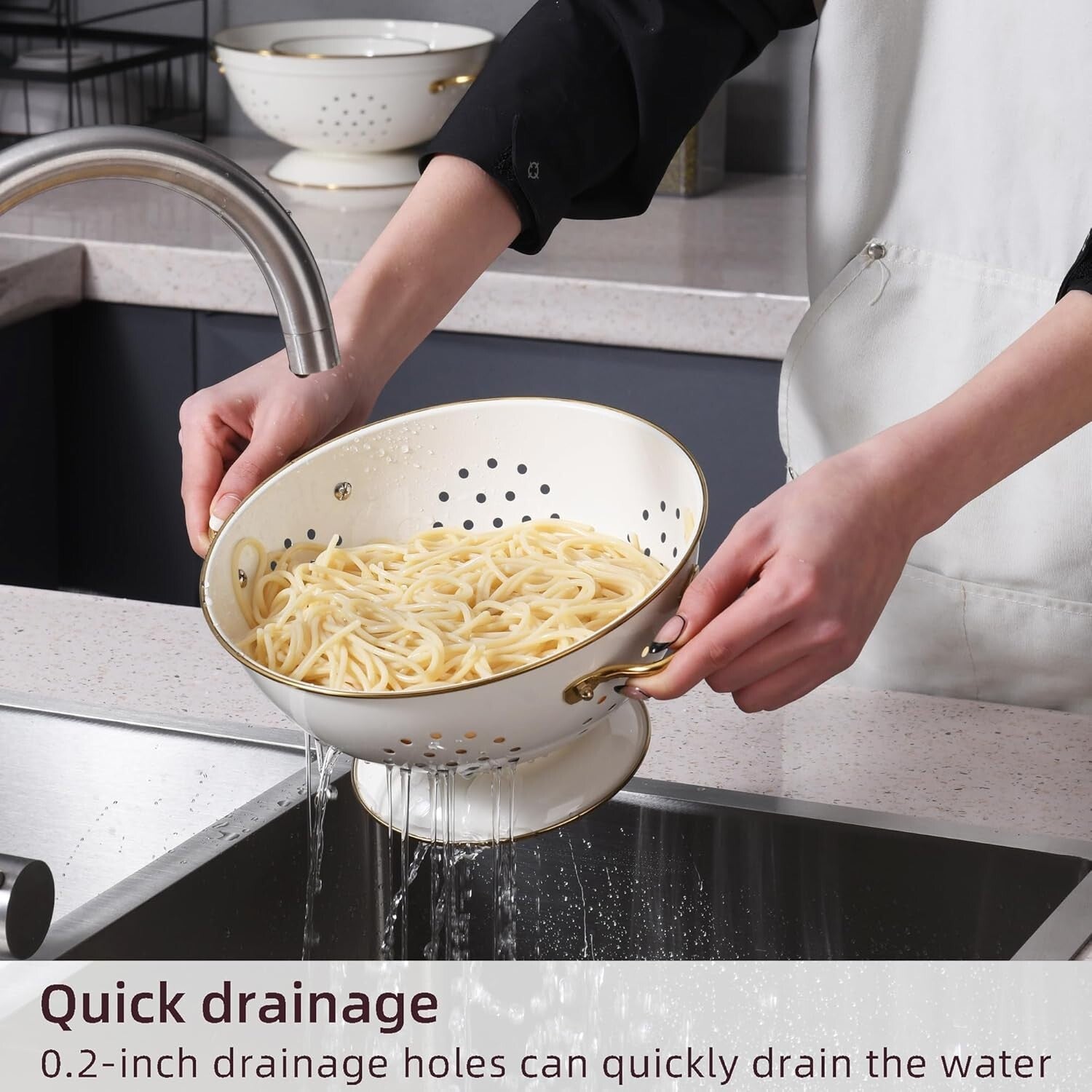 Stylish 3-Piece Colander Set in Cream - Essential Kitchen Strainers for All Use