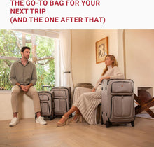 Load image into Gallery viewer, Blue 21-Inch Expandable Carry-On Luggage with Multi-Directional Spinner Wheels