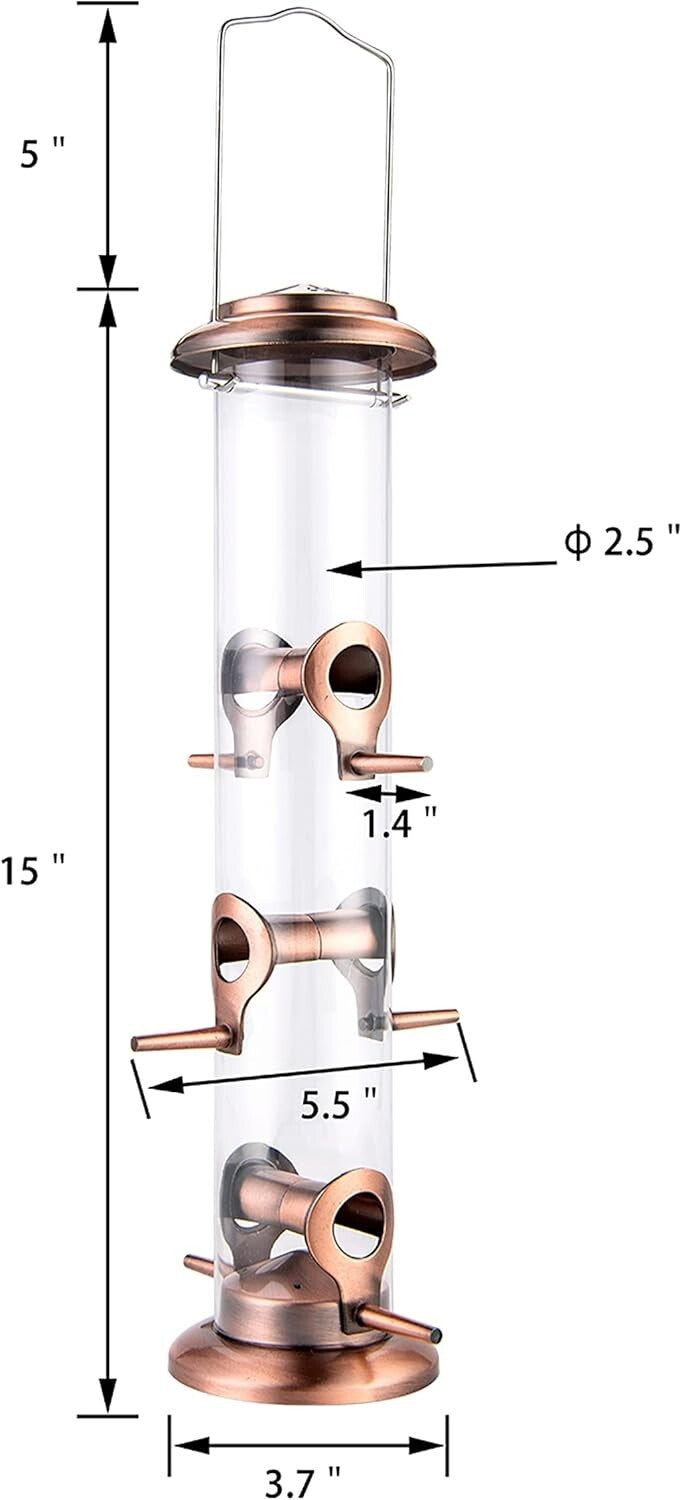 Durable Outdoor Bird Feeders in Brushed Copper with Six Ports - Bird Lover Gift