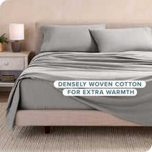 Load image into Gallery viewer, Luxuriously Soft 100% Cotton Flannel Queen Sheet Set - Deep Pocket Light Grey