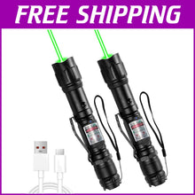 Load image into Gallery viewer, 2 Pack Rechargeable Tactical Green Beam Flashlight - Long Range LED for All Uses