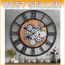 Load image into Gallery viewer, Large 23 Inch Wall Clock with Steampunk Design and Moving Gears - Perfect Gift