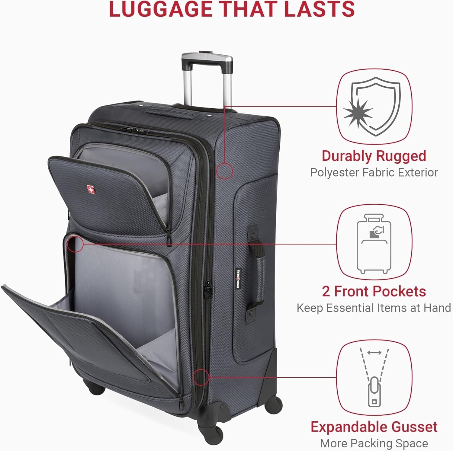 Sion Dark Grey Expandable Luggage Set - 3-Piece (21/25/29) for Effortless Travel