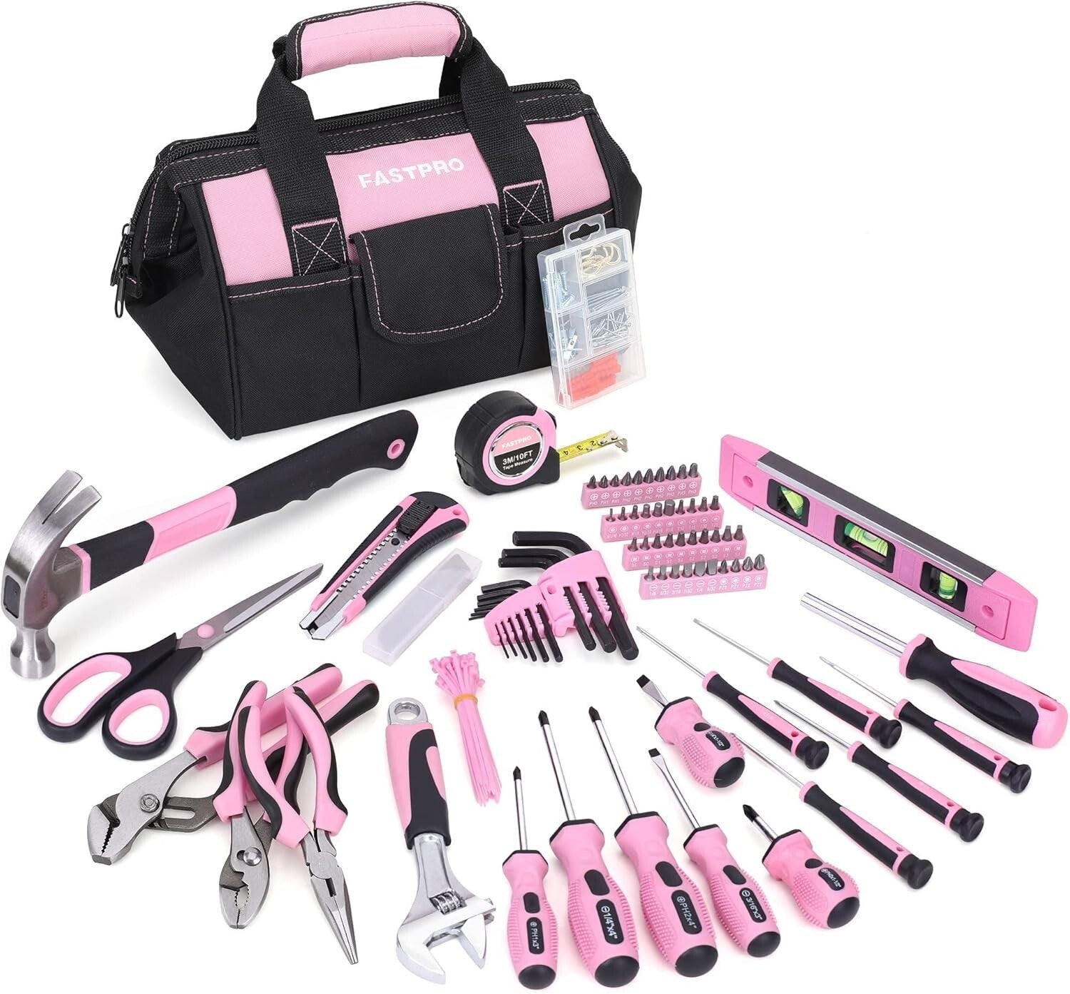 Complete Pink Tool Set - 220 Pieces with 12-Inch Storage Bag for Women