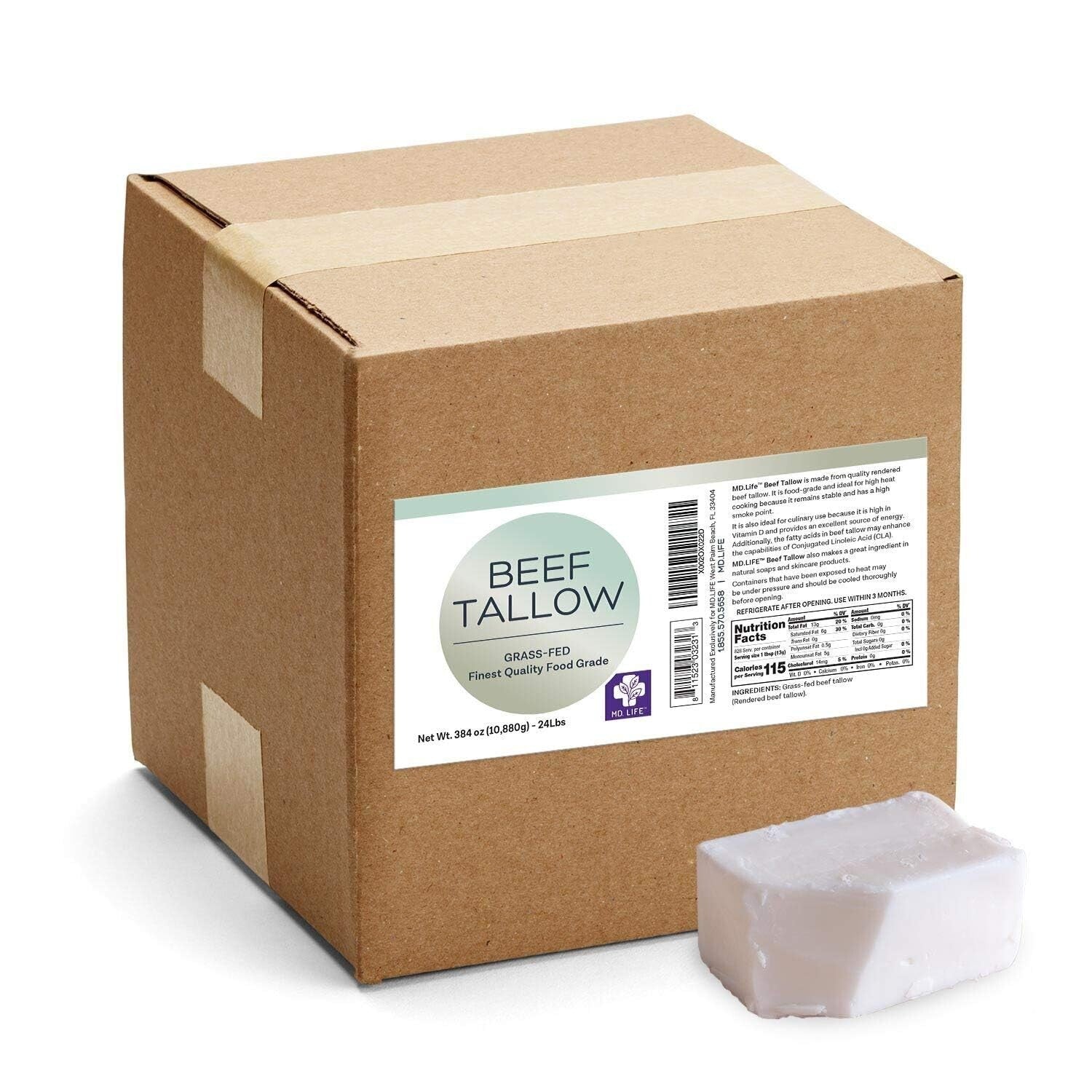 Food-Grade Keto Beef Tallow - 24 Lbs of Pasture-Raised Cooking Replacement Oil