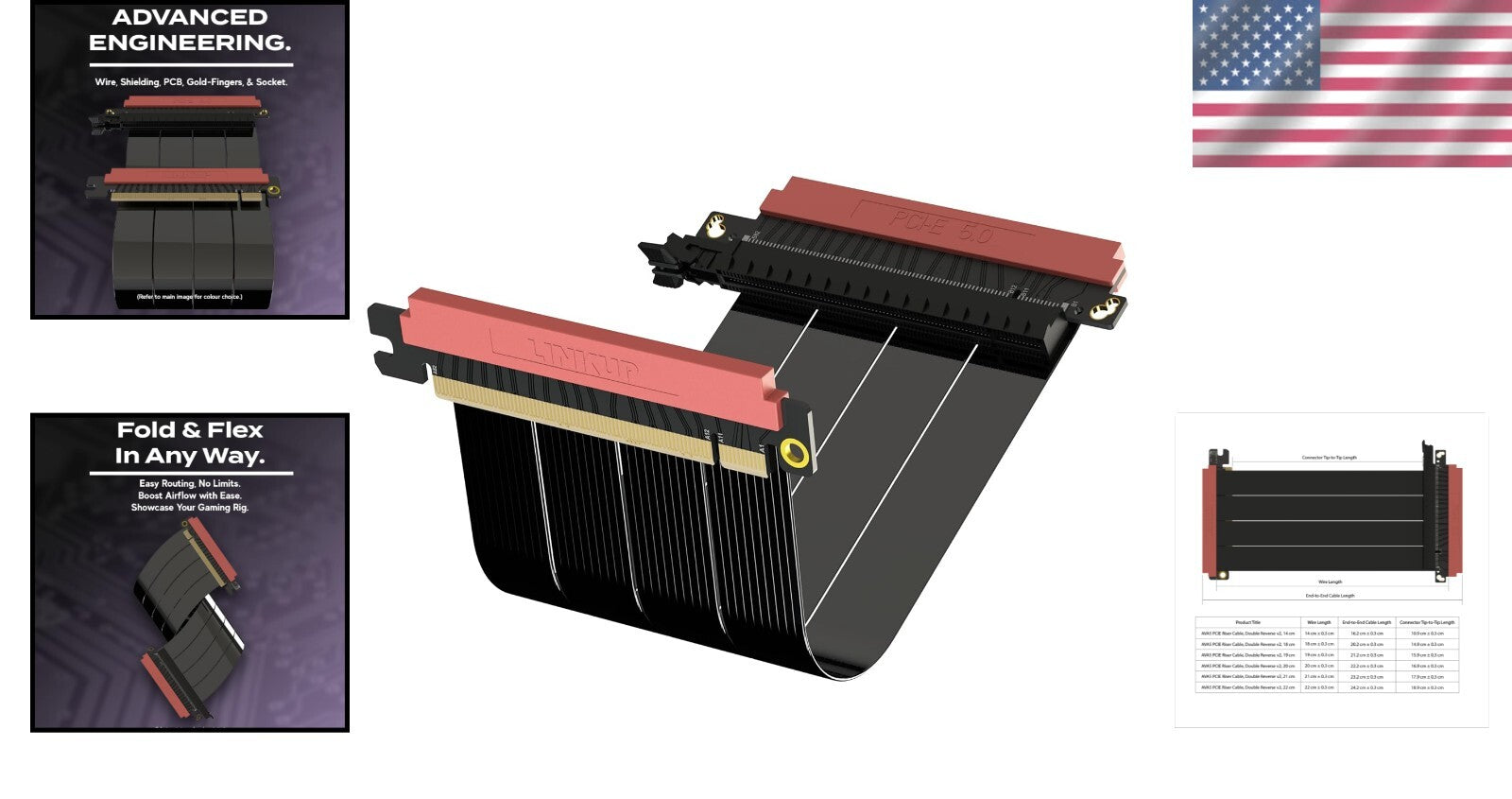 High-Speed PCIe 5.0 Riser Cable, 20cm Double Reverse – Ultimate GPU Solution