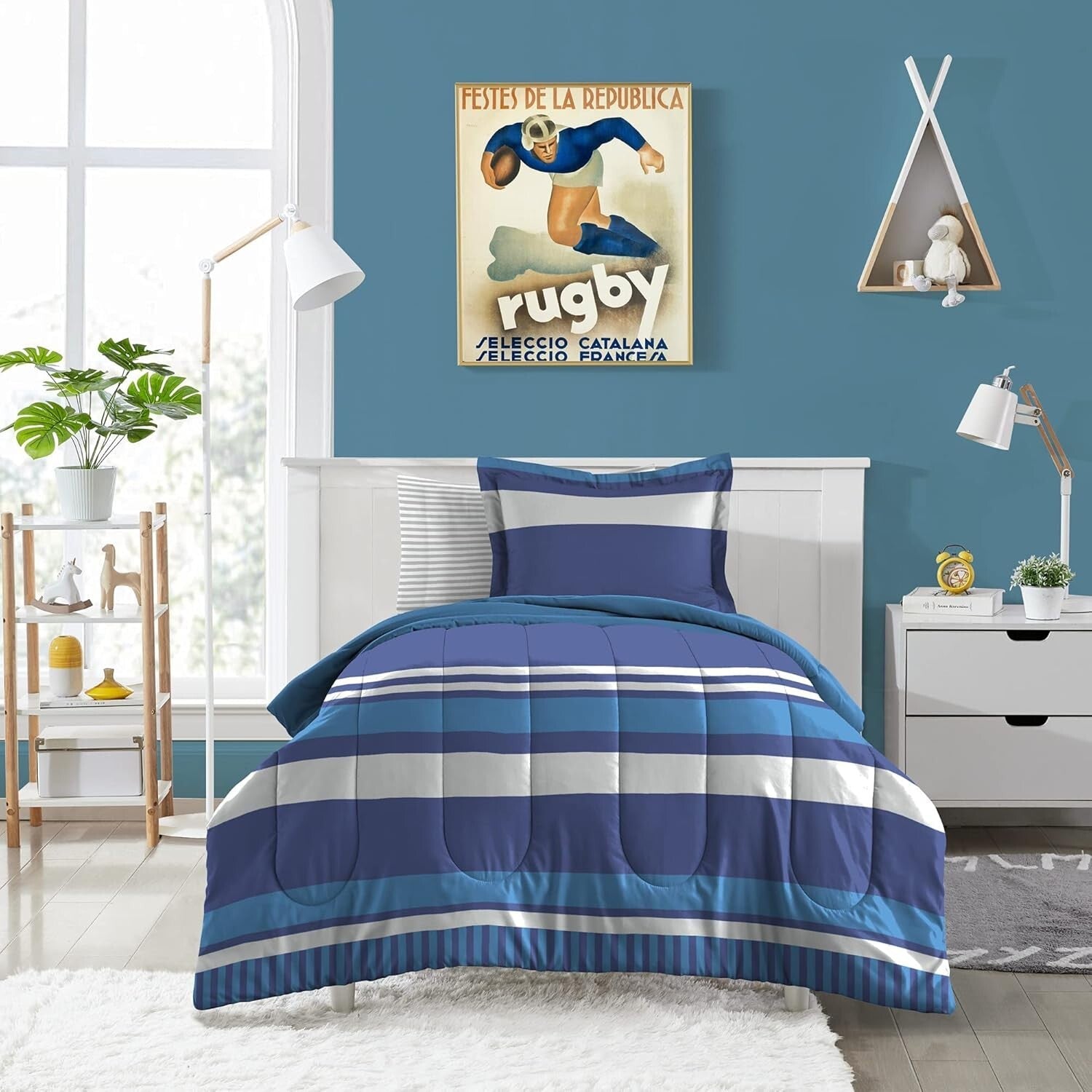 Cozy 7-Piece Full Bed Set with Rugby Stripe Comforter - Perfect for Kids' Rooms