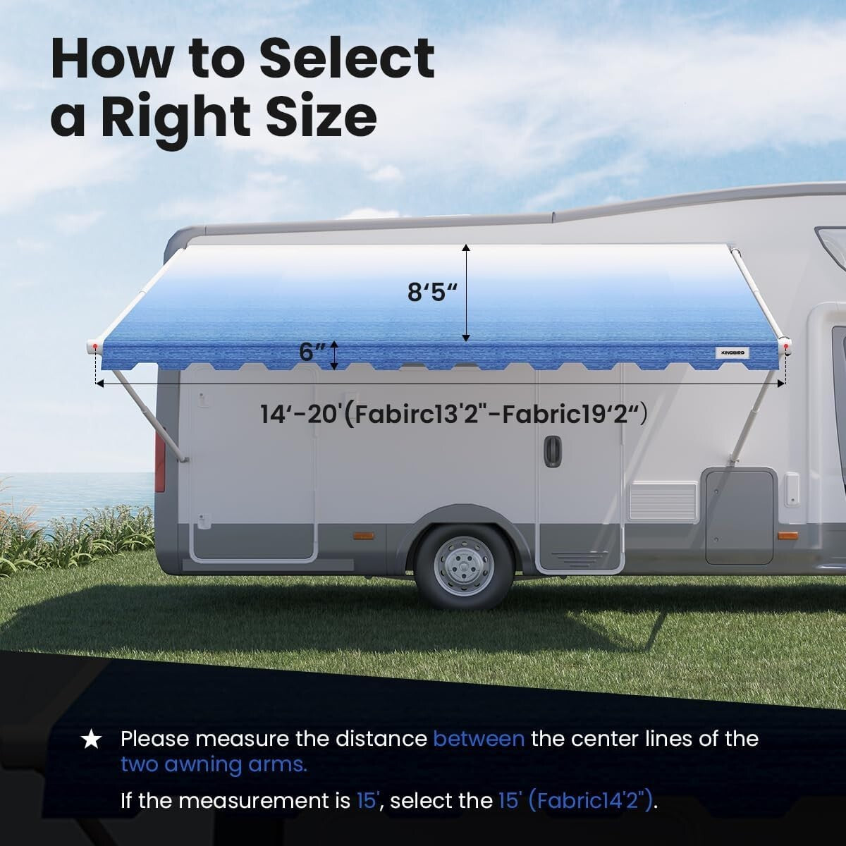 Durable Vinyl Awning Canopy - 14' Blue Fade Replacement for Trailers & Campers