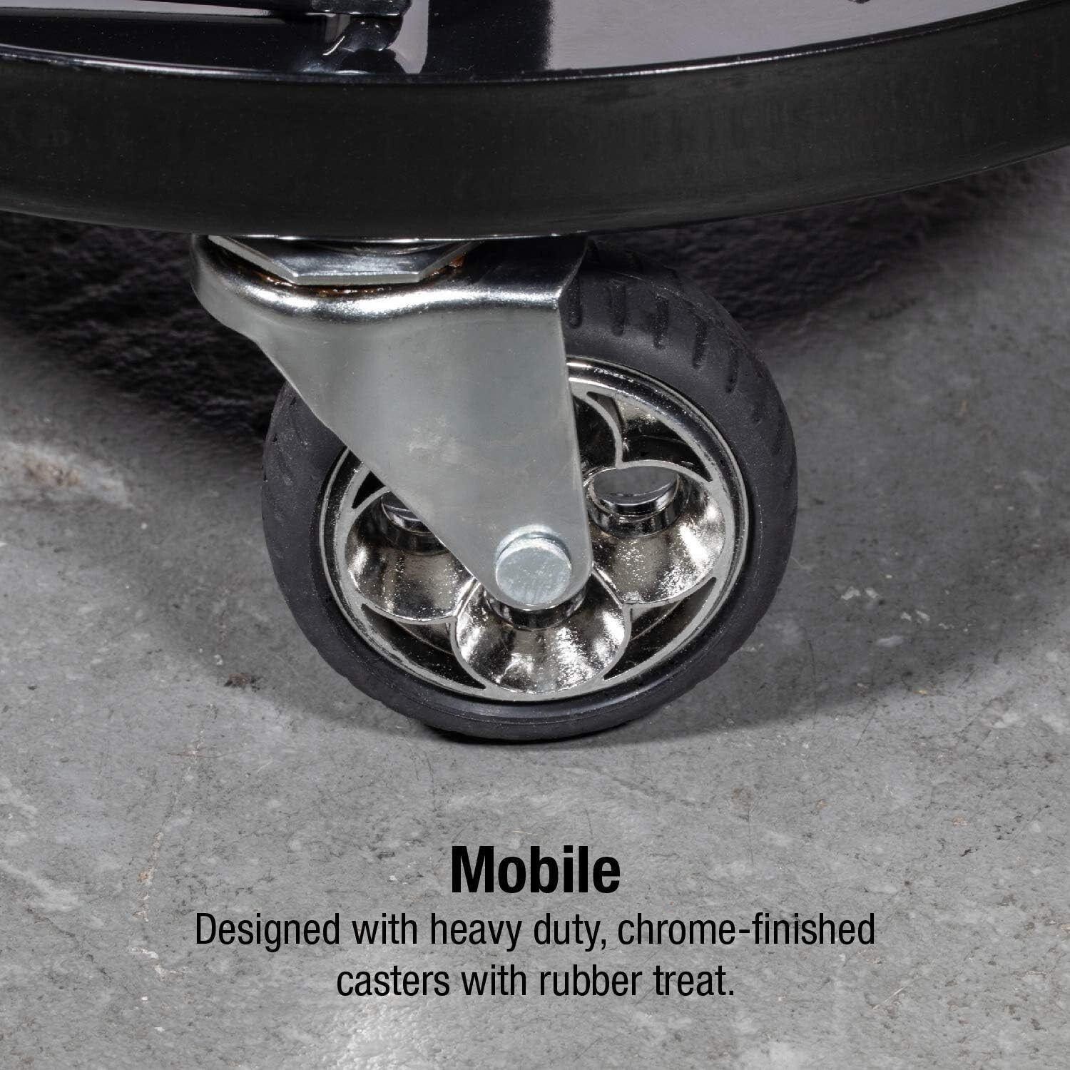 Telescoping Tractor Seat with Tool Tray & Heavy-Duty Casters - 300 lbs Capacity