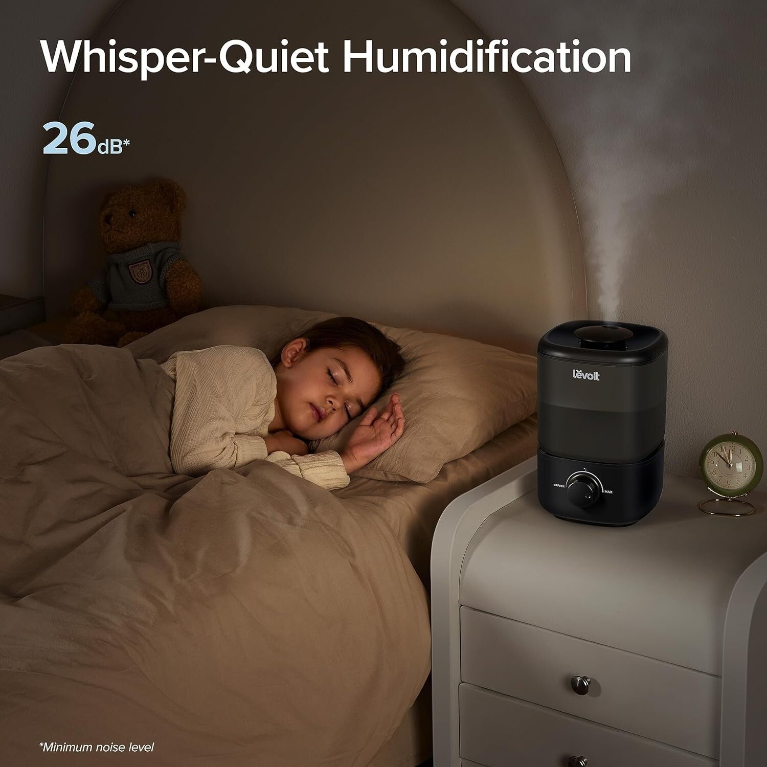 Quiet 2.5L Classic 160 Top-Fill Humidifier - Auto Shut-off Safety, 360° Nozzle