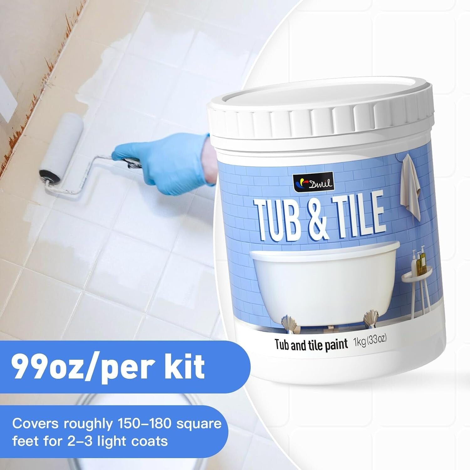 DIY Tile & Bathtub Refinishing Kit - Water-Based & Easy Cleanup - 3 Pack