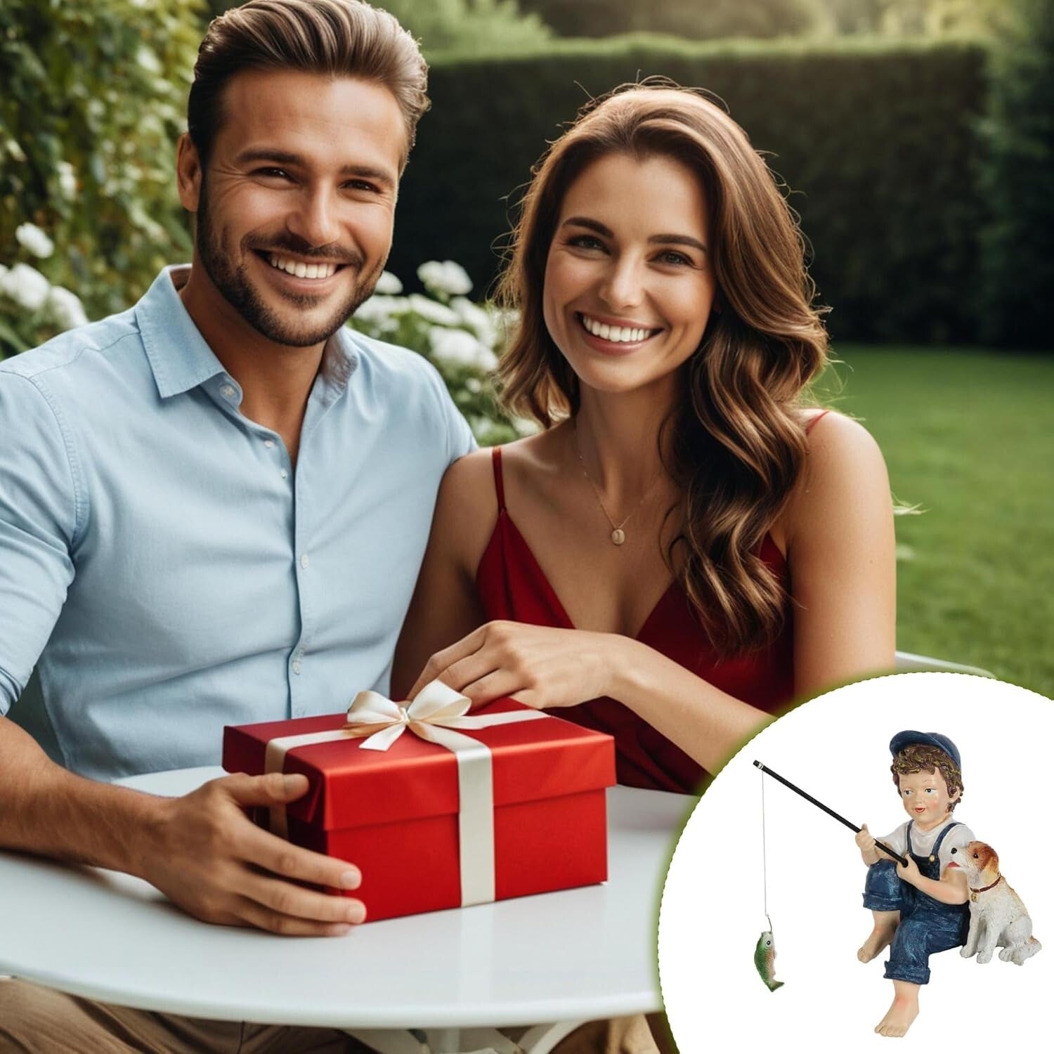 Endearing 10-Inch Fishing Boy & Dog Resin Statue for Enhanced Garden Charm