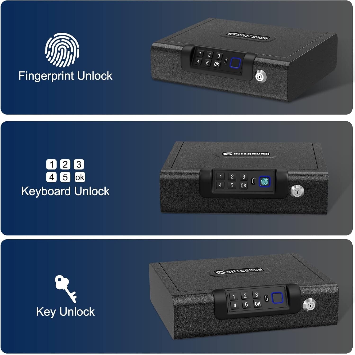 Secure Gun Safe with Biometric Access and USB Rechargeable Battery - Ideal Size