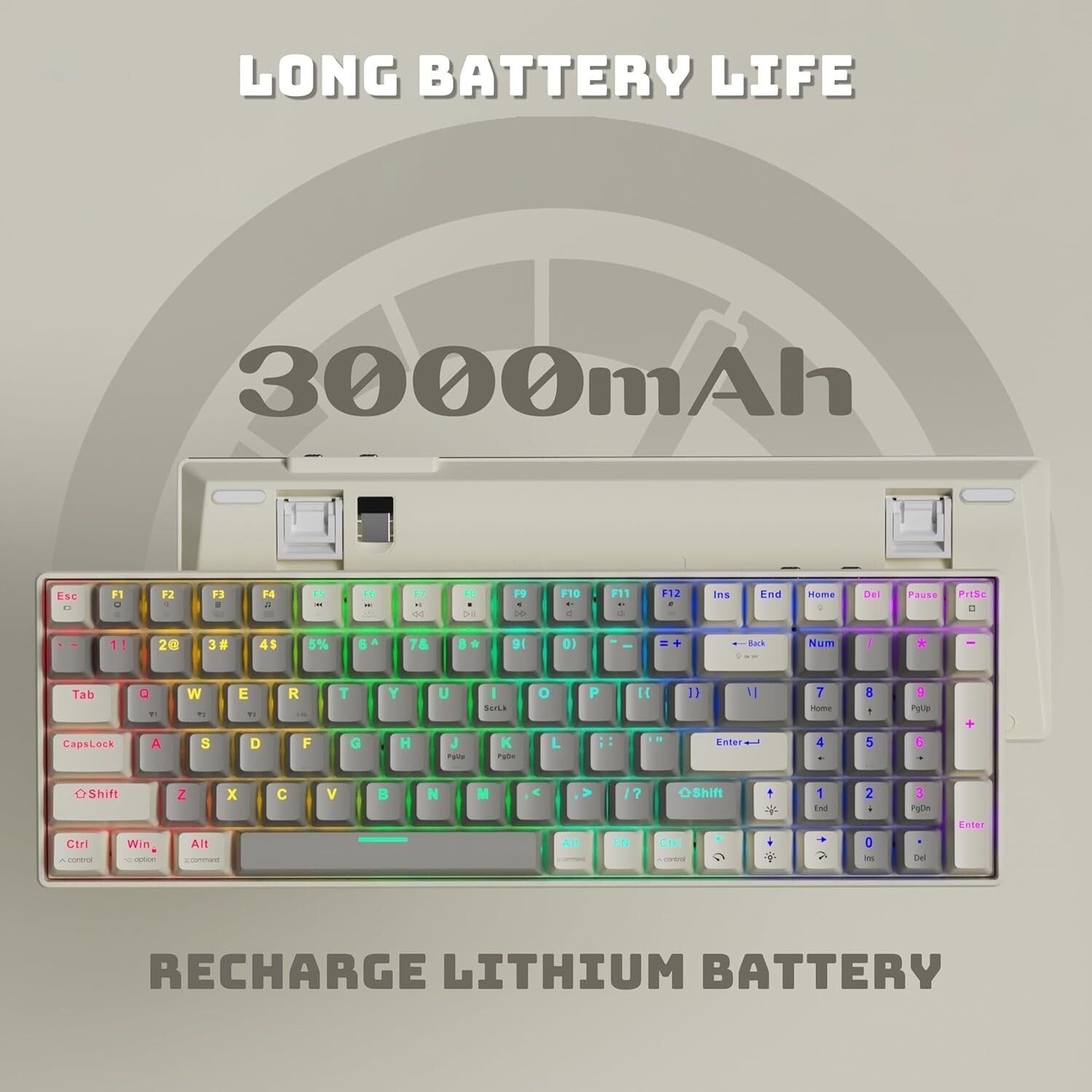 Ergonomic Hot-Swappable Wireless Gaming Keyboard - 3000mAh Battery, Rainbow LED