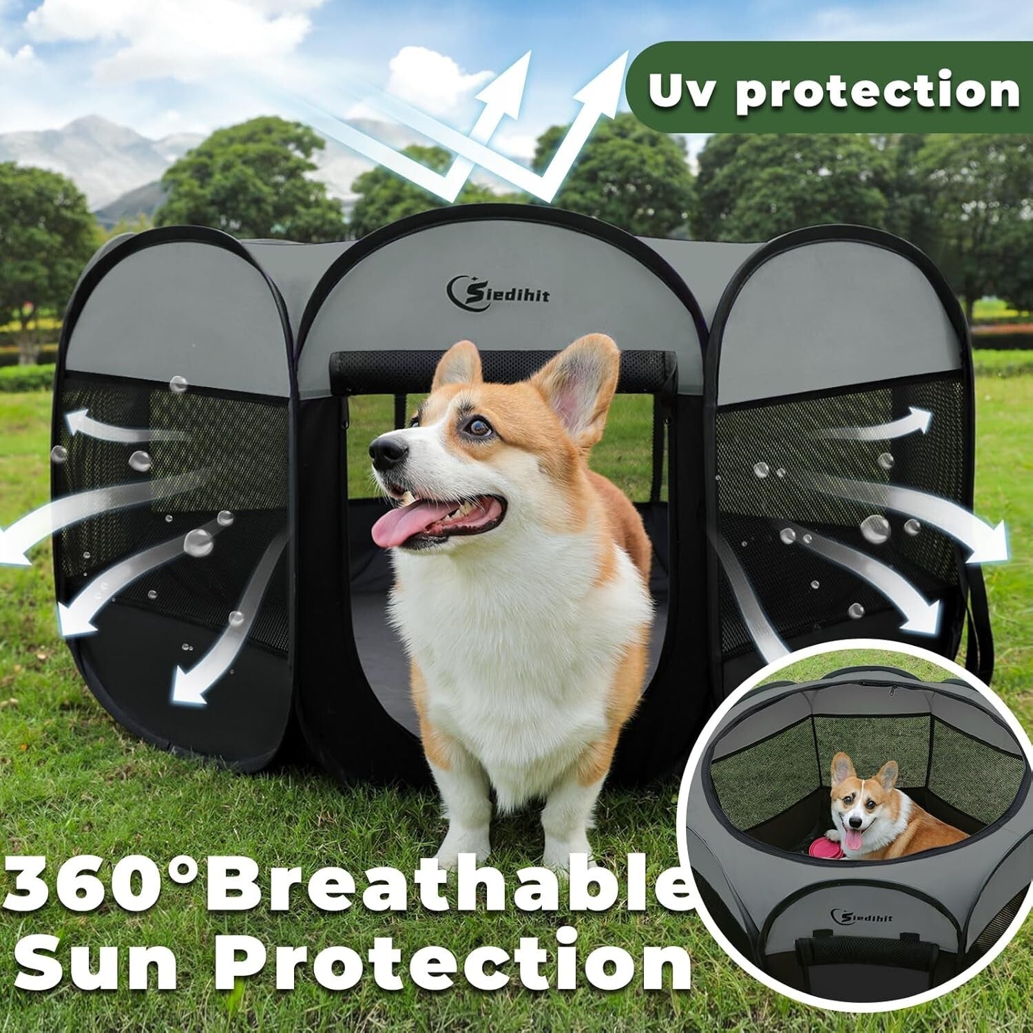 360-Degree Views Dark Grey Puppy Playpen - Portable and Waterproof for All Pets