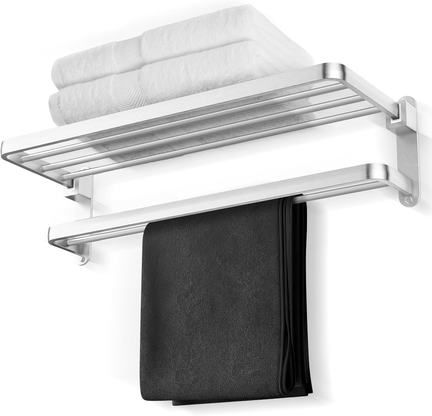 Elegant Brushed Satin Nickel 24-Inch Towel Shelf with Dual Bars - Wall-Mounted