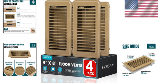 Durable Steel Air Supply Grilles 4x8 - Classic Design, Easy Install, Pack of 4