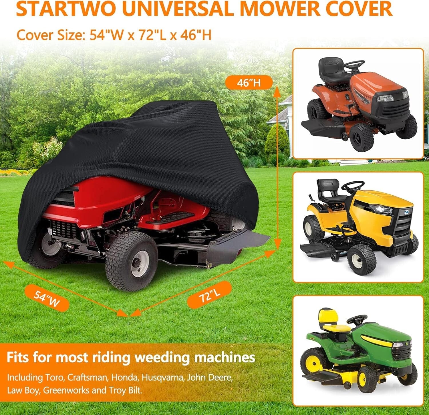 Durable 500D Oxford Fabric Lawn Mower Cover with UV Protection & Drawstring Fit