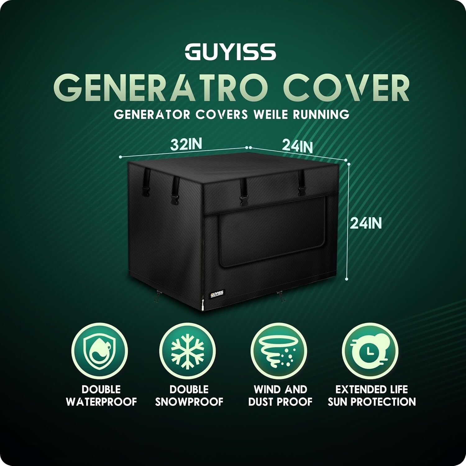 600D Windproof Generator Cover with Elastic Cord, Large Capacity Storage Pocket