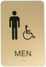 Load image into Gallery viewer, Durable Gold Acrylic Restroom Signs Set - 6" x 9" with Braille Accessibility