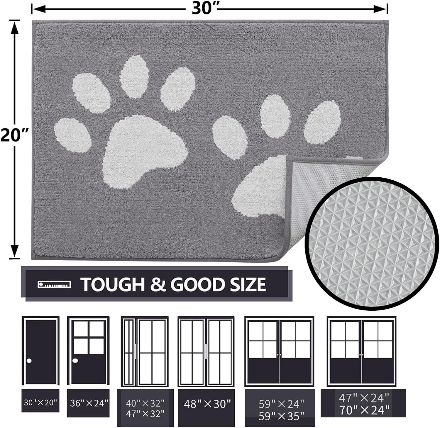 Absorbent Dog Door Mat for Muddy Paws - Non-Slip & Machine Washable 40x32