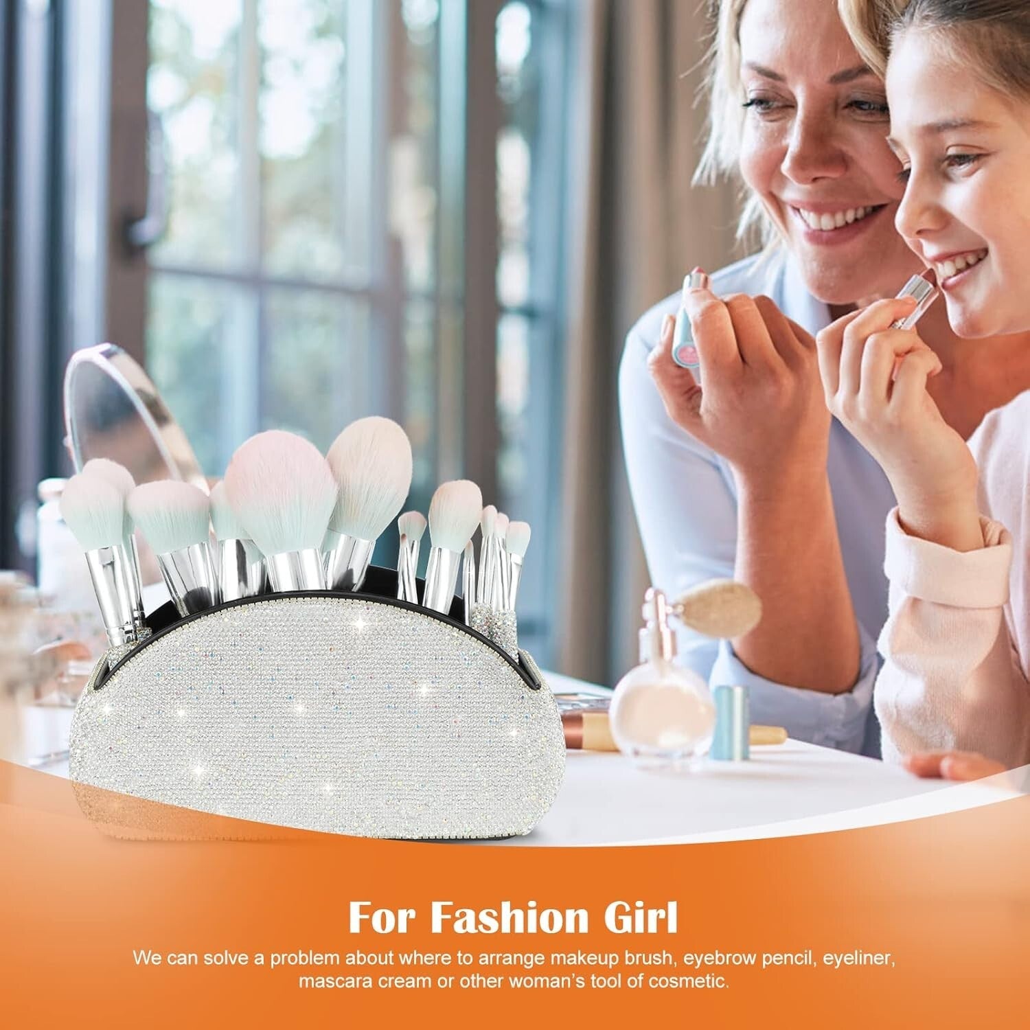 Elegant 5-Compartment Leather Organizer - Bling Crystal Luxury for Desk Storage