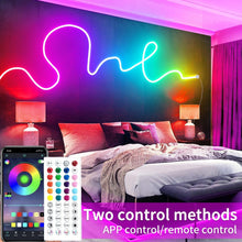 Load image into Gallery viewer, Vibrant 50ft RGB Neon Rope Lights - App-Controlled, Waterproof &amp; Safe for Family