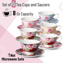 Load image into Gallery viewer, BTaT 8oz Multicolor Floral Tea Cups - Perfect Gift for Tea Lovers &amp; Mother's Day