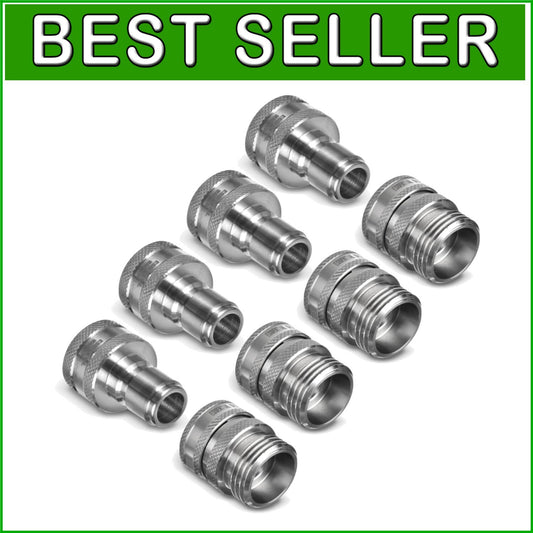 304 Stainless Steel Quick Connect Garden Hose Fittings Set - One Hand Operation