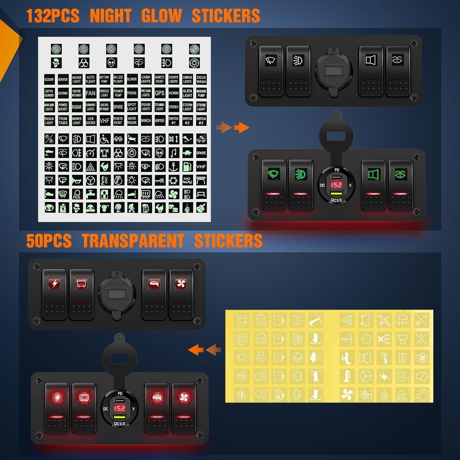 Rocker Switch Box with 4 Gang Control, USB Charger & Adjustable Mount Bracket