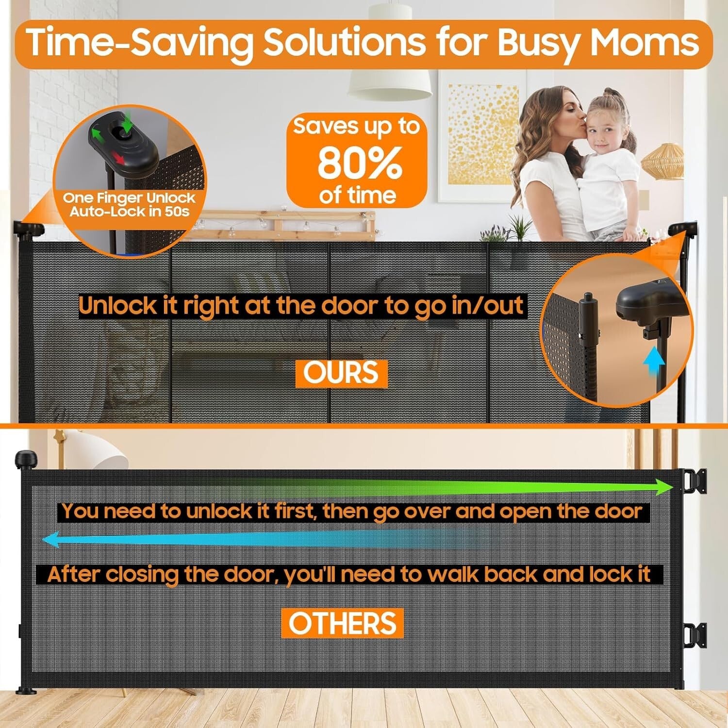 Scratch-Resistant 160" Retractable Baby Gate - Extra Tall for Secure Home Safety