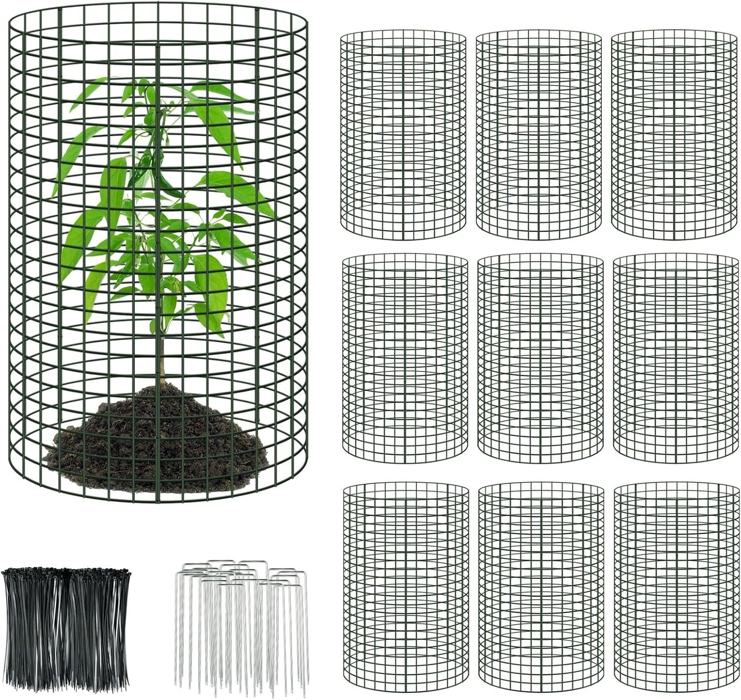 Comprehensive Plant Protection Set - 10 Oversized Wire Cages with Ground Stakes
