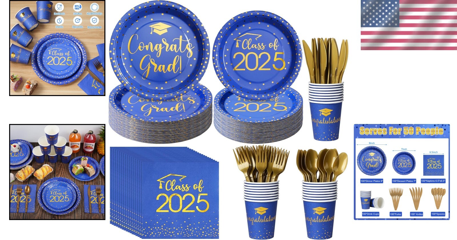 Luxurious Disposable Graduation Tableware Set: 700pcs for Class of 2025 Events