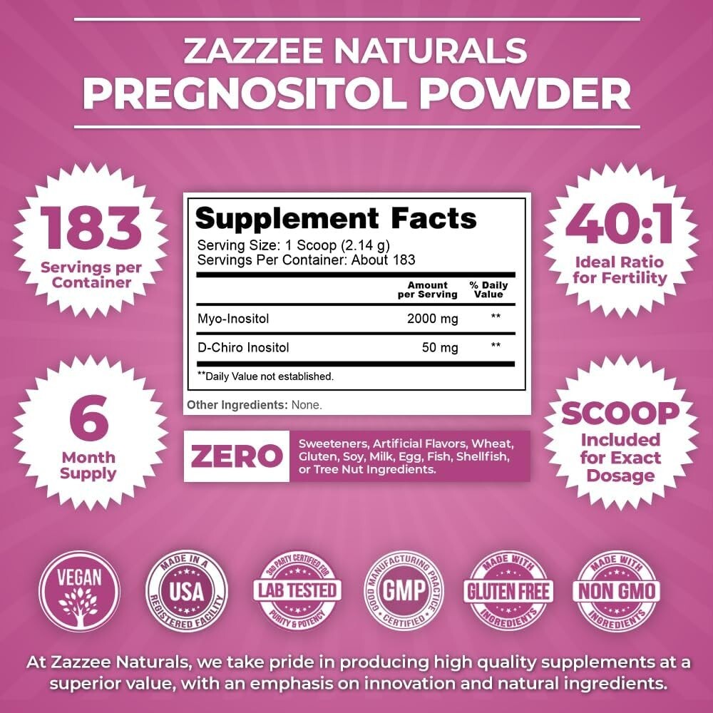 All-Natural Vegan Fertility Support Powder - PREGNOSITOL, 16.62 oz, 183 Servings