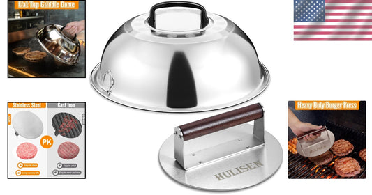 BBQ Essential: Heavy-Duty Stainless Steel Burger Press & Melting Dome 12-Inch