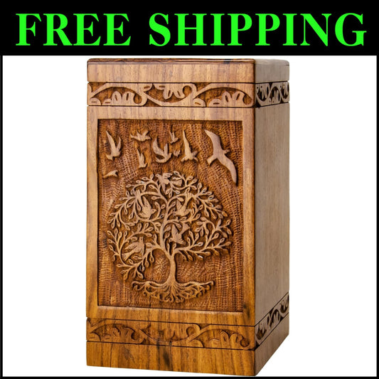 Premium Decorative Wooden Urn for Adults - Secure Sliding Opening Design