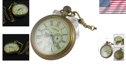 Vintage Hand-Wind Copper Mechanical Pocket Watch with Sub-Dials in Gift Box