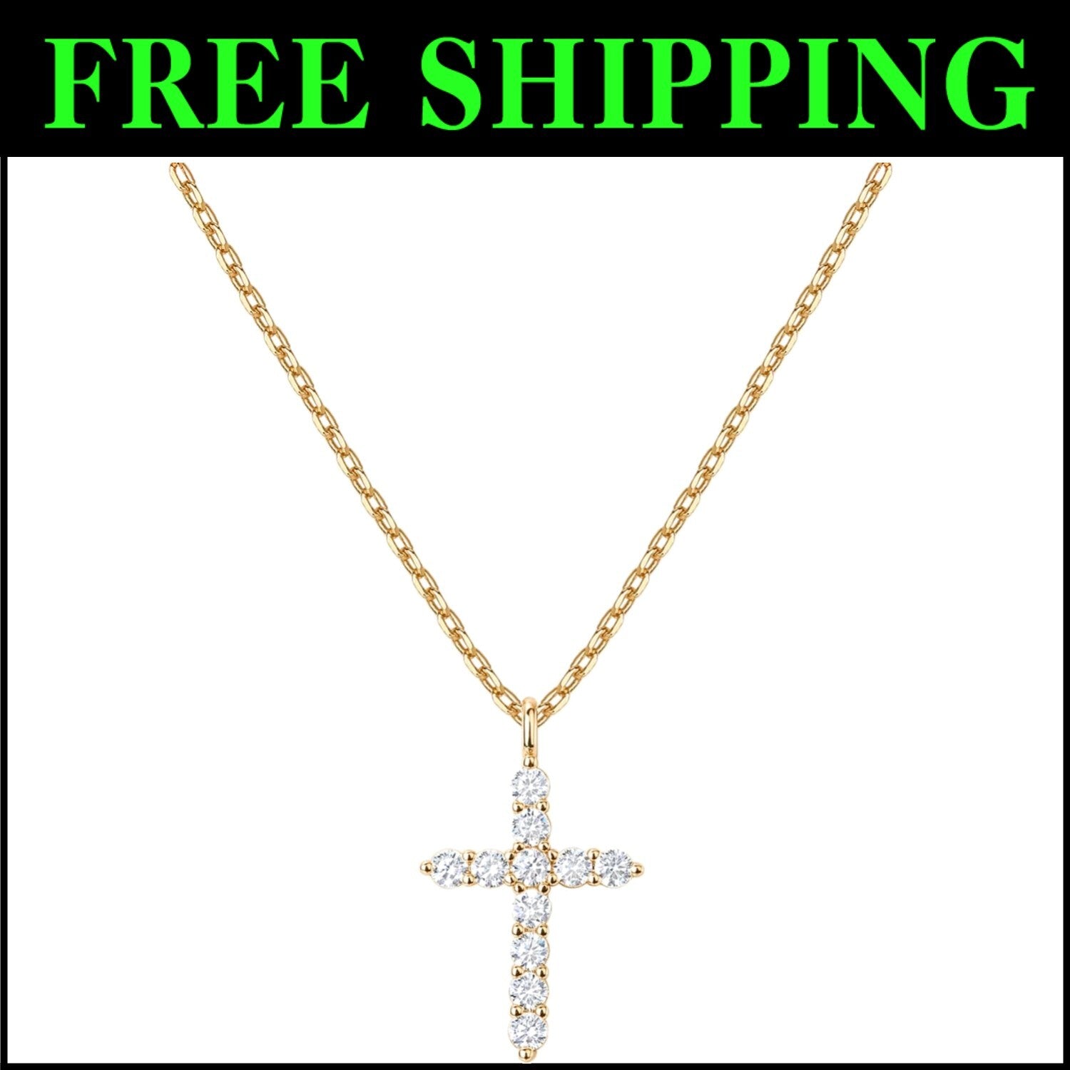 Eco-Friendly 14K Gold Cross Necklace with Adjustable Slider Chain for Women