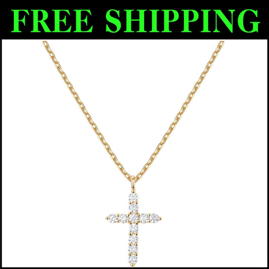 Eco-Friendly 14K Gold Cross Necklace with Adjustable Slider Chain for Women