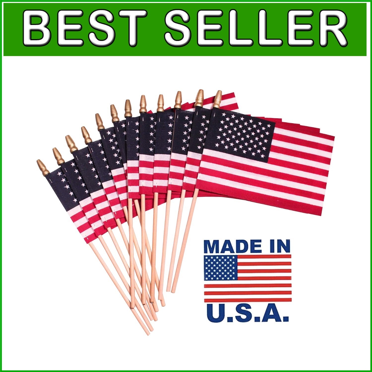 Durable 4x6" USA Flags on Sticks - Decorative Set for July 4th & Memorial Day