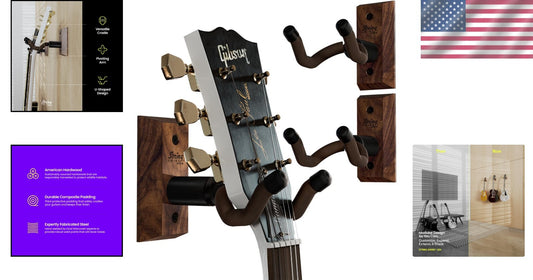 Elegant 3-Pack Guitar Wall Mounts in Black Walnut for All Guitar Types