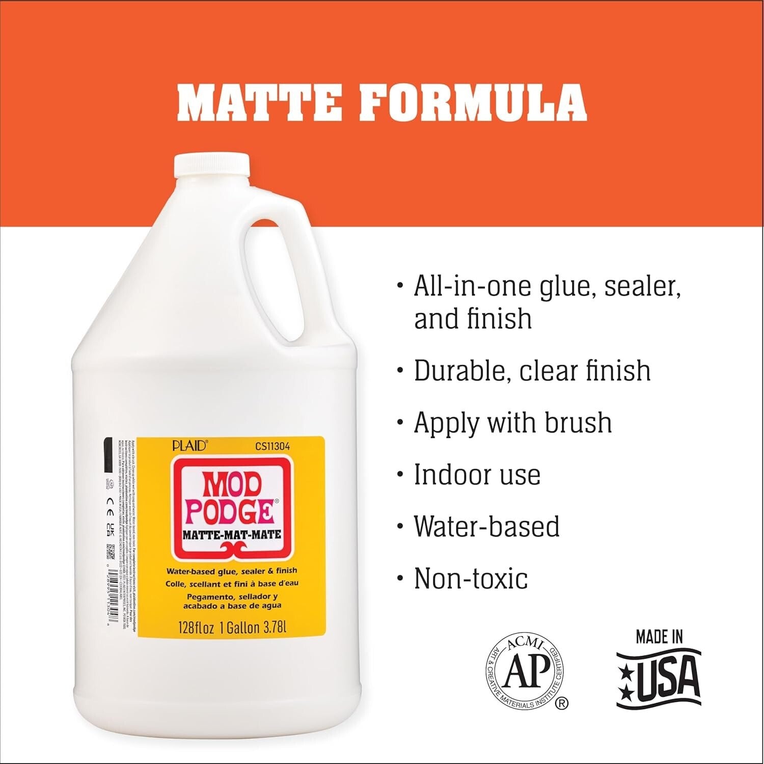 All-in-One Crafting Solution: Water-Based Glue, Sealer & Matte Finish, 128 Fl Oz