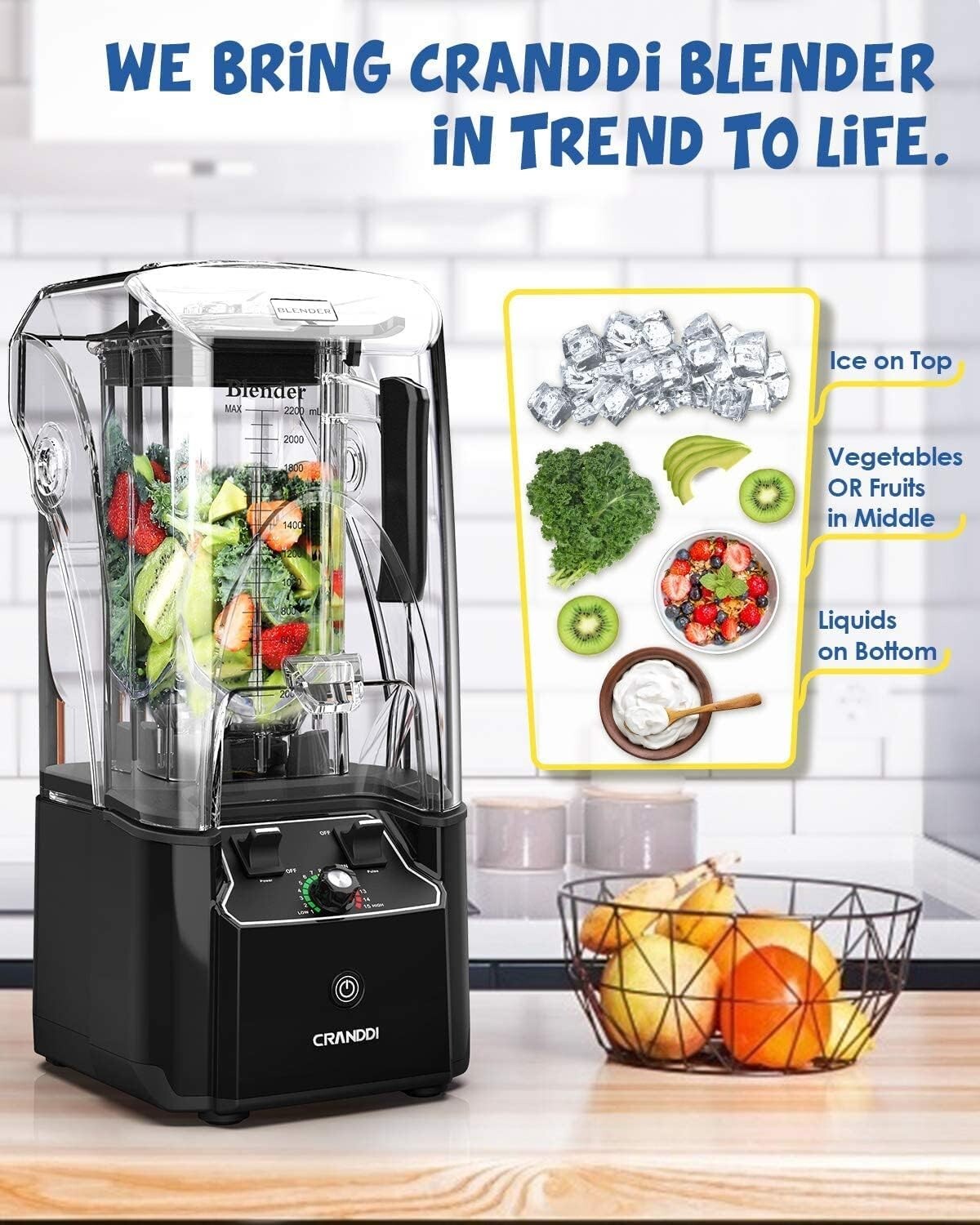 K90 Black Professional Blender - 80oz Capacity with Noise Reduction Shield