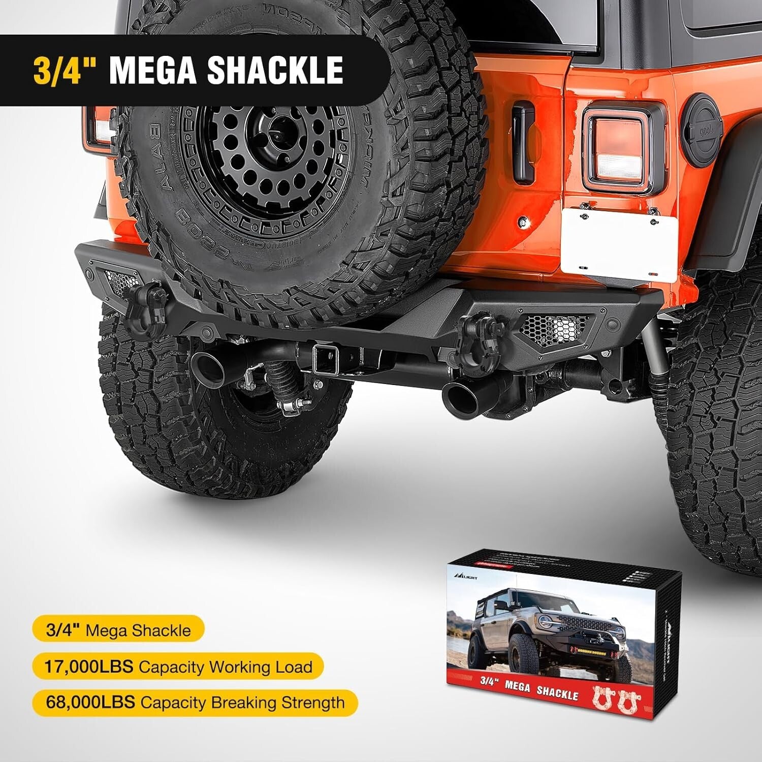 Off-Road Recovery Shackles - 2 Pack Mega D-Ring with Isolator for Safe Towing