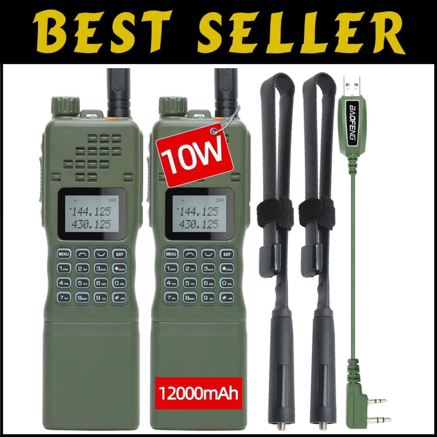 Military Grade 10W Two Way Radio Pack with Rechargeable Batteries and Antennas