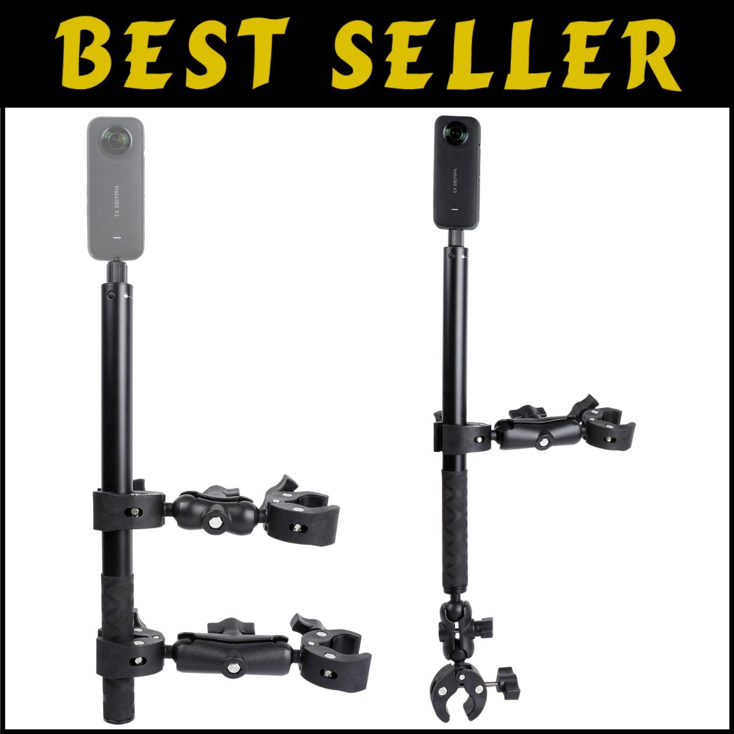 Adjustable Insta360 Motorcycle Mount Kit with 155cm Selfie Stick & Accessories