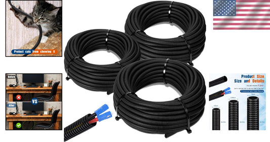 Flexible Black Split Cable Sleeves - 1/4, 1/2, 3/8 x 150 Ft for Wire Management