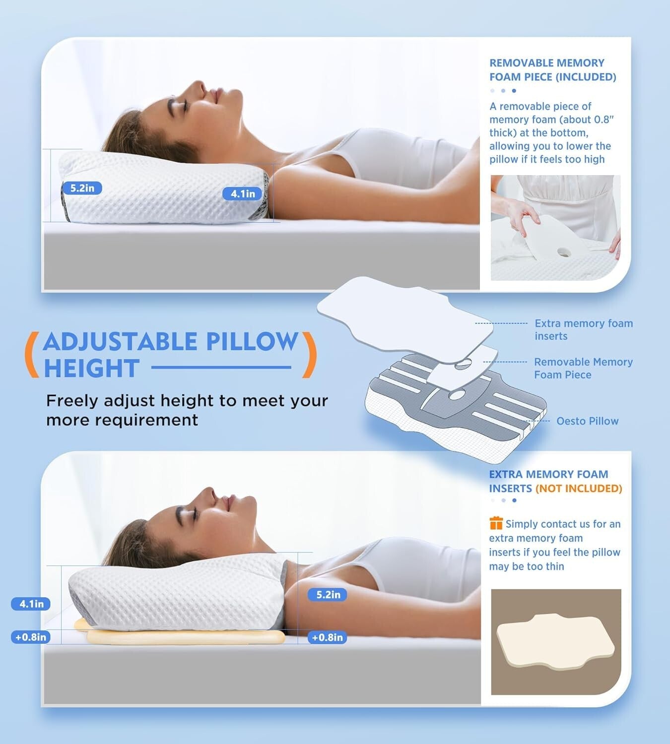 Adjustable Memory Foam Cervical Pillow - Ideal for Side, Back & Stomach Sleepers