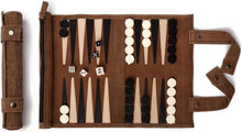 Load image into Gallery viewer, Genuine Leather Travel Backgammon - Compact Roll-Up Game for RVs, Airplanes